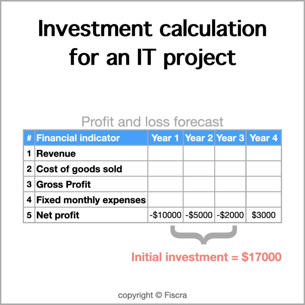 Investment calculation for a startup financial model 