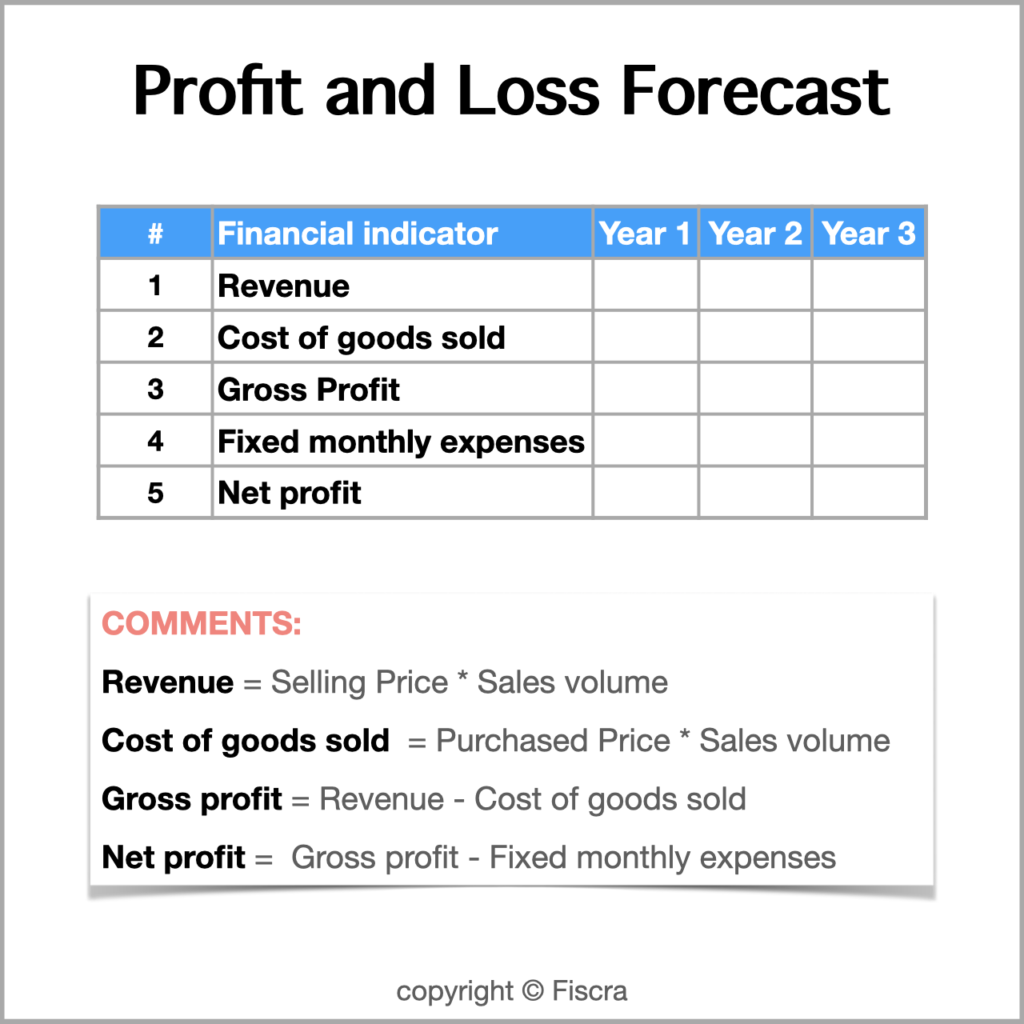 profit and loss forecast as a part of a financial model for startups